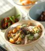トロロご飯は、プチプチッとした食感がおいしい押し麦を加えて。マリネは新玉ネギの甘味をぜひ味わって。