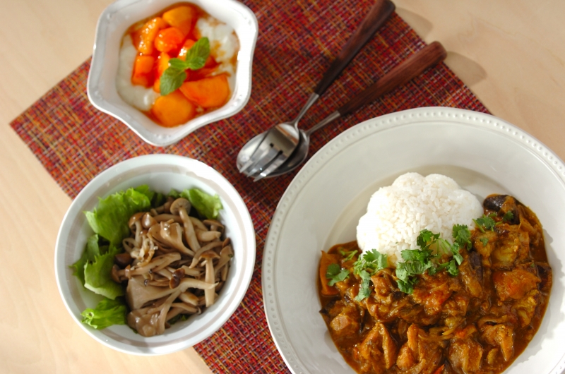 鶏とナスのみそカレー ほか2品