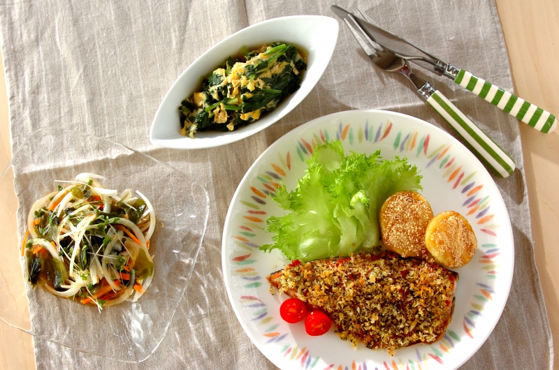 サバのバジルパン粉焼き ほか2品