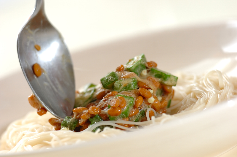 ネバネバ!さっぱりオクラ納豆のぶっかけ素麺の作り方の手順4
