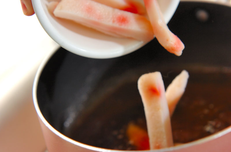水菜とショウガ天のサッと煮の作り方の手順3