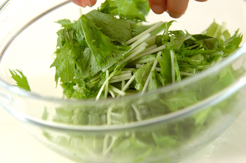 水菜とハムのサラダの作り方の手順1