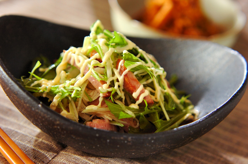 焼豚と水菜のサラダ