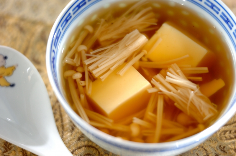 エノキと卵豆腐のスープ