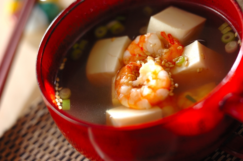エビと豆腐のピリ辛スープ