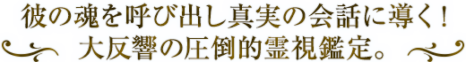 彼の魂を呼び出し真実の会話に導く!大反響の圧倒的霊視鑑定。